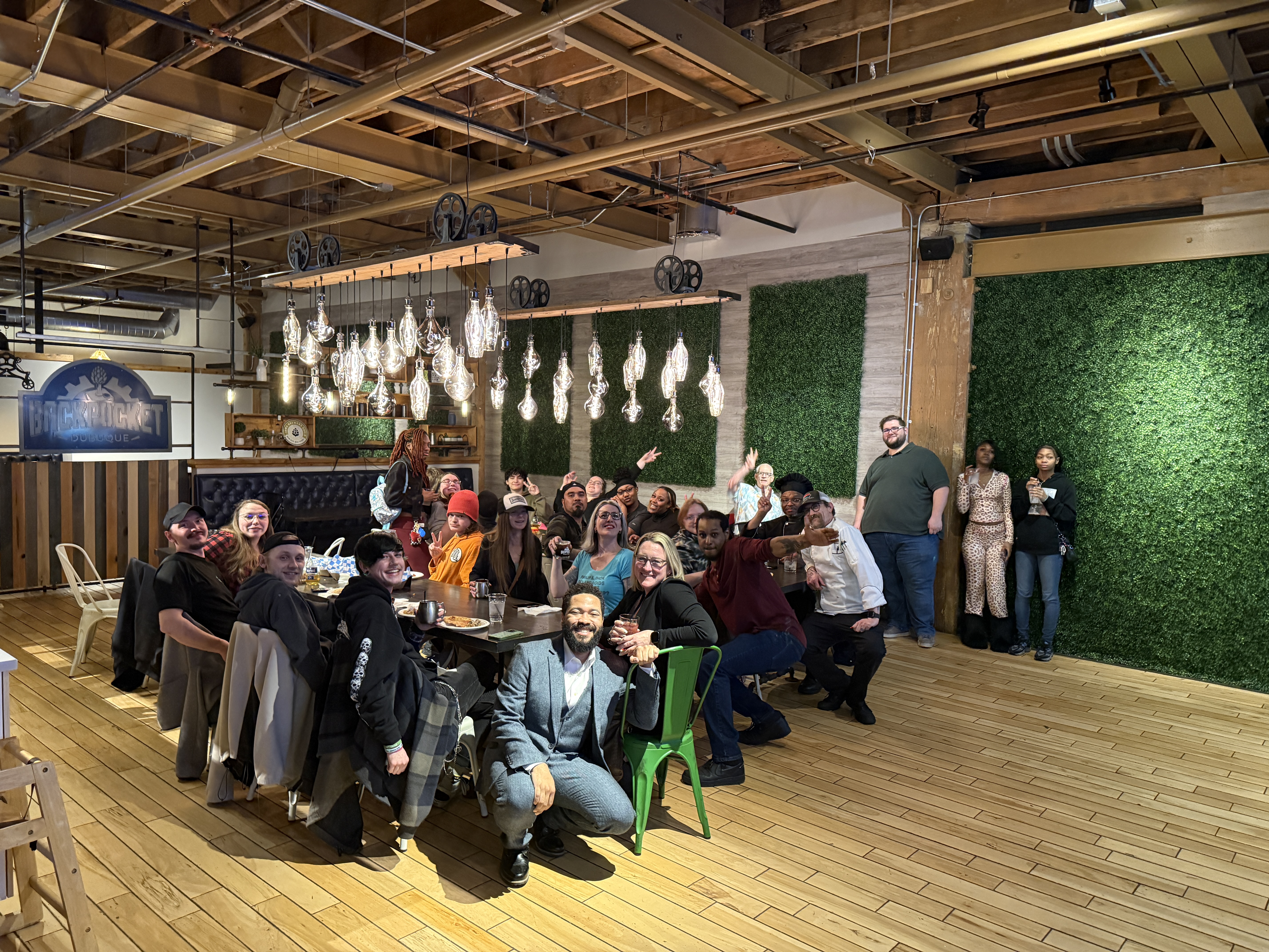 Team celebration at brewery