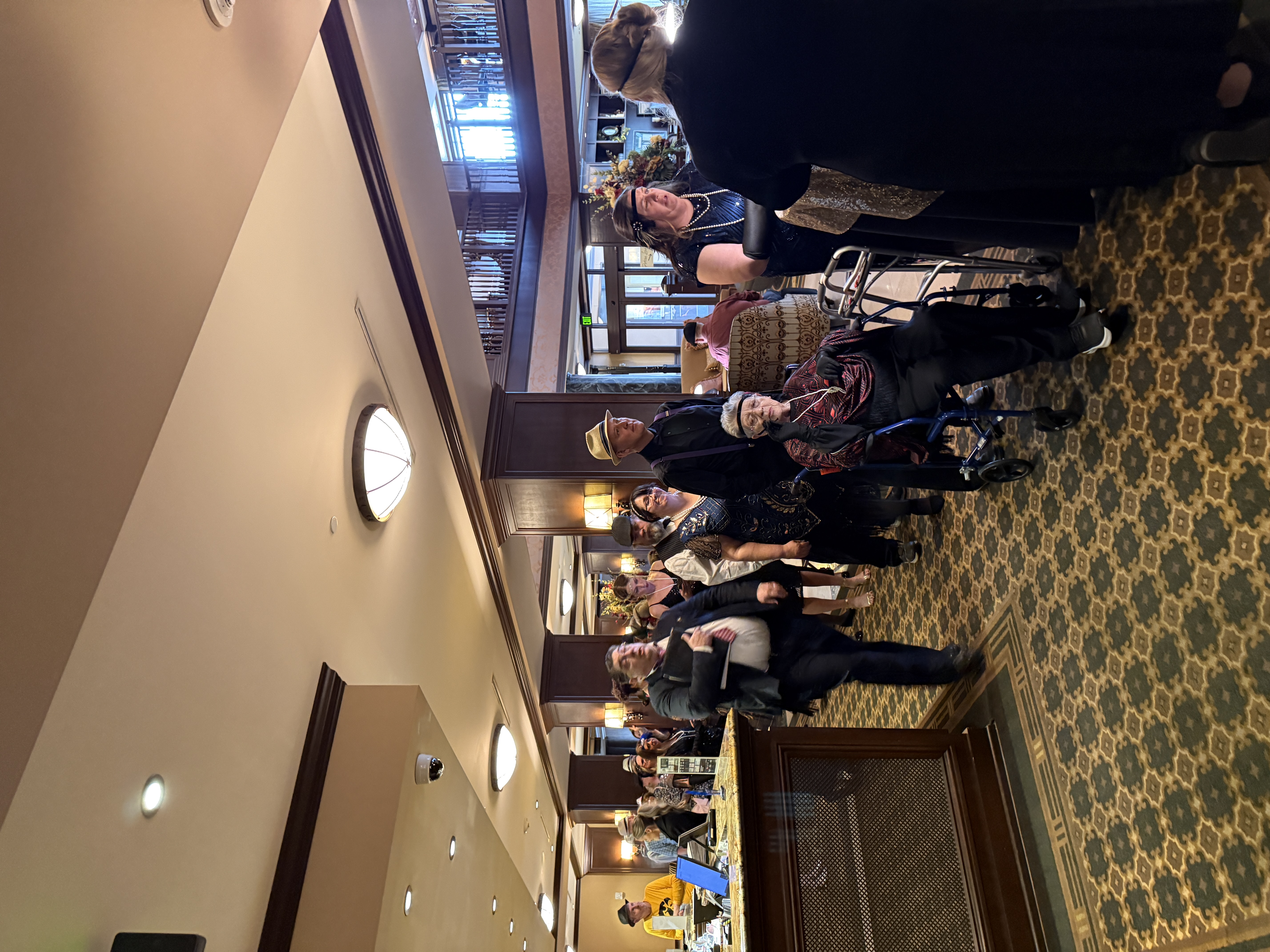 Lobby packed with costumed guests